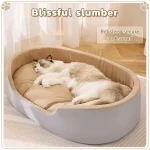 Beige Plush Round Deep Nest Cat Bed - Image 3