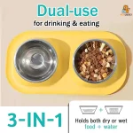 Yellow Double Stainless Steel Pet Feeding Bowls - Image 2
