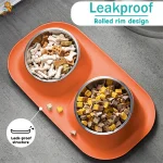 Orange Double Stainless Steel Pet Feeding Bowls - Image 2