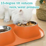 Orange Double Stainless Steel Pet Feeding Bowls - Image 3