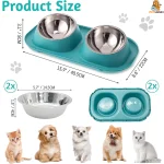 Teal Double Stainless Steel Pet Feeding Bowls - Image 2