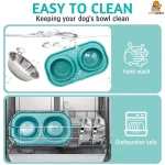 Teal Double Stainless Steel Pet Feeding Bowls - Image 3