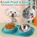 Teal Double Stainless Steel Pet Feeding Bowls - Image 4