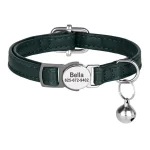 Dark Green Engraved Bell Pet Collar With Tag