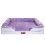 Purple Plush Bolstered Rectangular Pet Bed Cushion