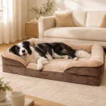 Brown Plush Bolstered Rectangular Pet Bed Cushion