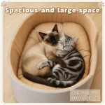 Beige Plush Round Deep Nest Cat Bed