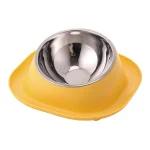 Yellow Single Stainless Steel Pet Feeding Bowl