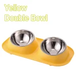 Yellow Double Stainless Steel Pet Feeding Bowls