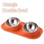 Orange Double Stainless Steel Pet Feeding Bowls