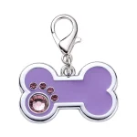 Purple Rhinestone Bone Pet ID Tag Charm