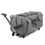 Gray Wheeled Soft Pet Wagon Travel Carrier
